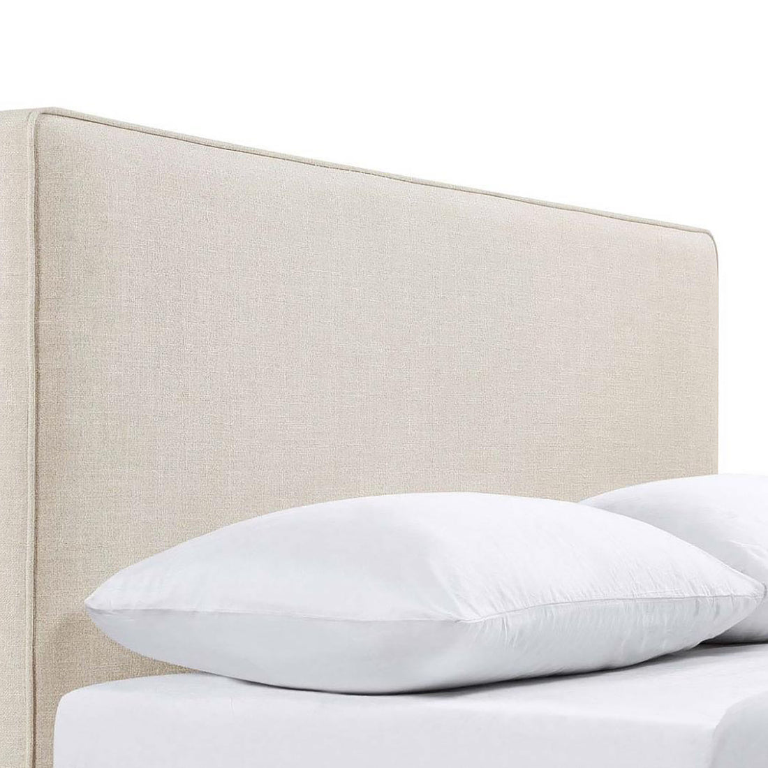 Sand Headboard With Self Welt Details Ivory Wood Bedroom Transitional Pine Bed Frame Foam Upholstered