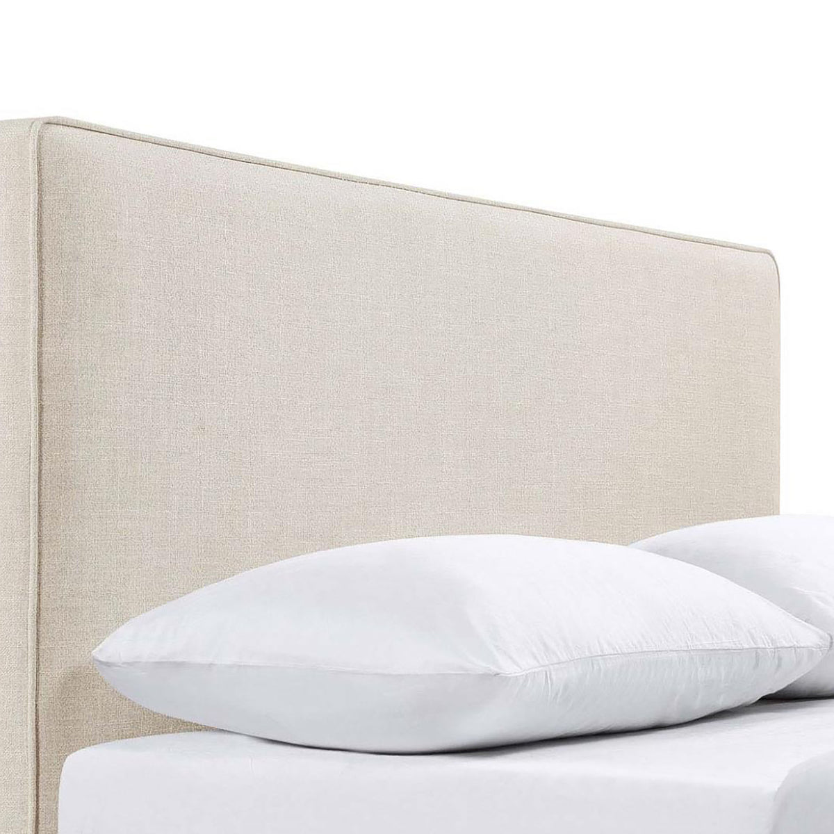 Sand Headboard With Self Welt Details Ivory Wood Bedroom Transitional Pine Bed Frame Foam Upholstered