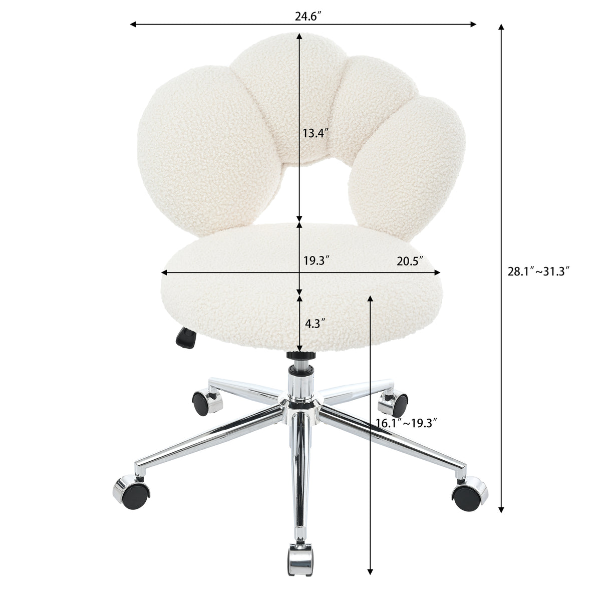 360 Swivel Height Adjustable,Swivel Chair,Teddy Fabric,Home Office Chair White Teddy