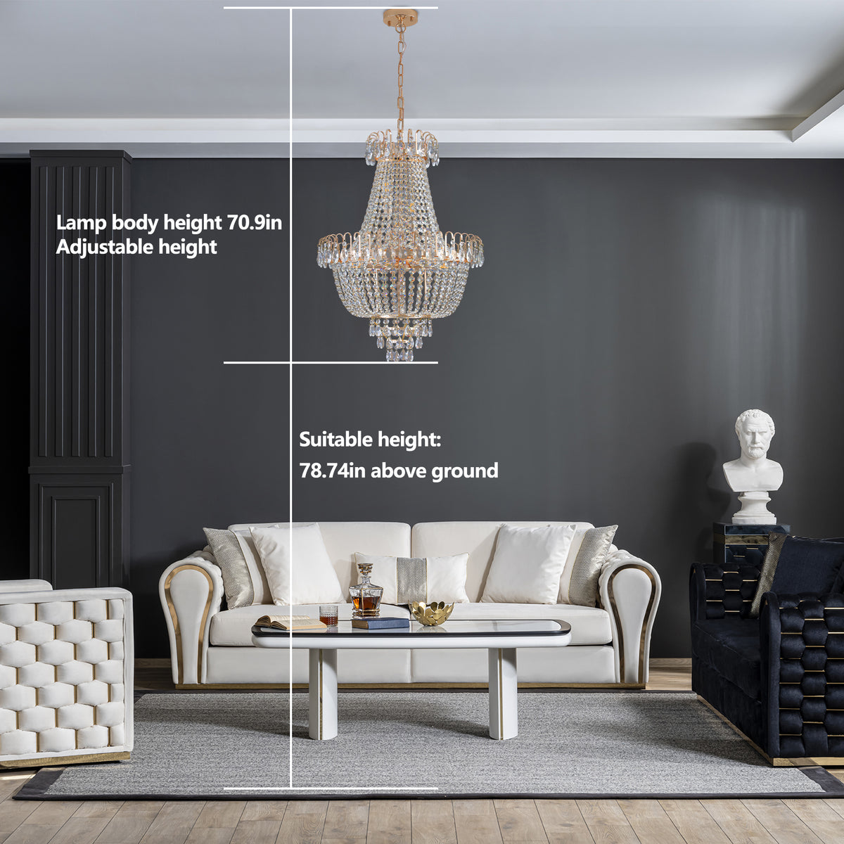 Gold Crystal Chandeliers,Large Contemporary Luxury Ceiling Lighting For Living Room Dining Room Bedroom Hallway Without Bulb Gold Luxury Crystal Iron