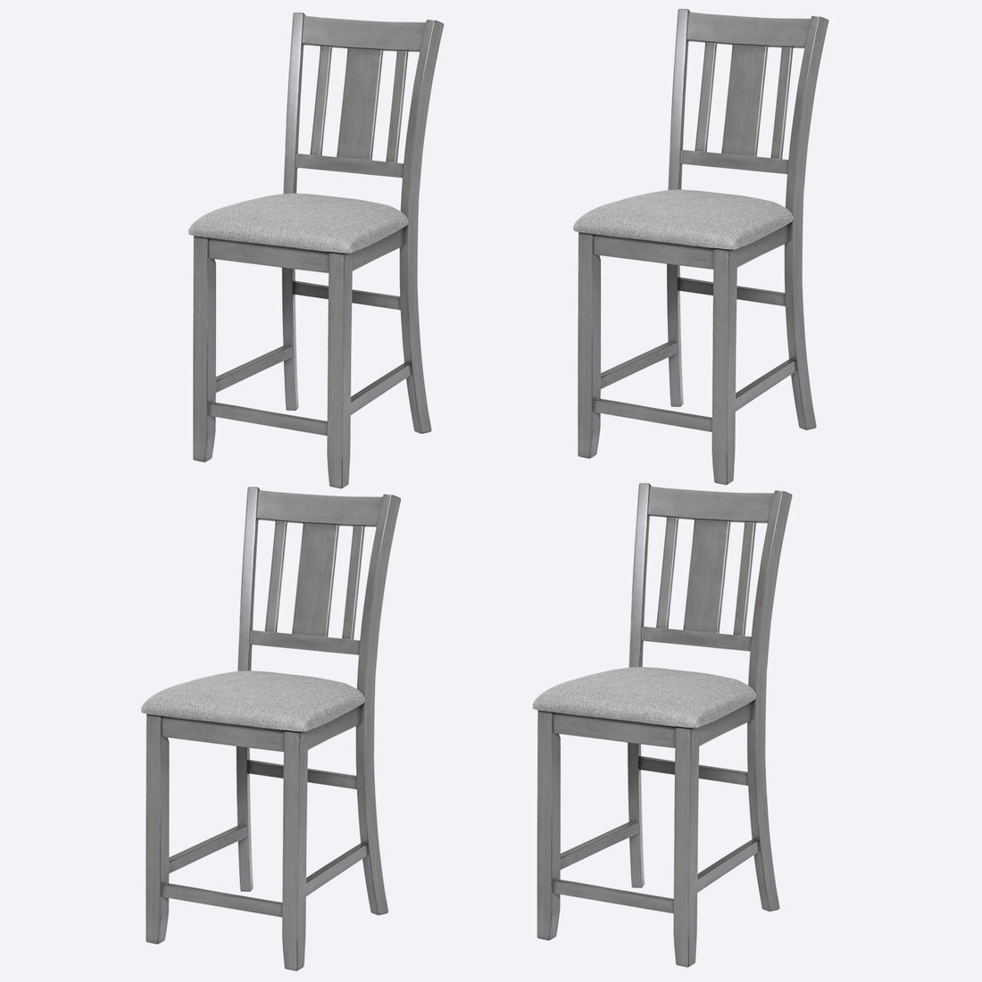Dining Room Furniture Counter Height Chairs Set Of 4, Kitchen Chair With Padded Seatupholstered Side Chair For Dining Room, Living Room, Gray Wood Gray Solid Back Seats 4 Dining Room Rubberwood Rubber Wood