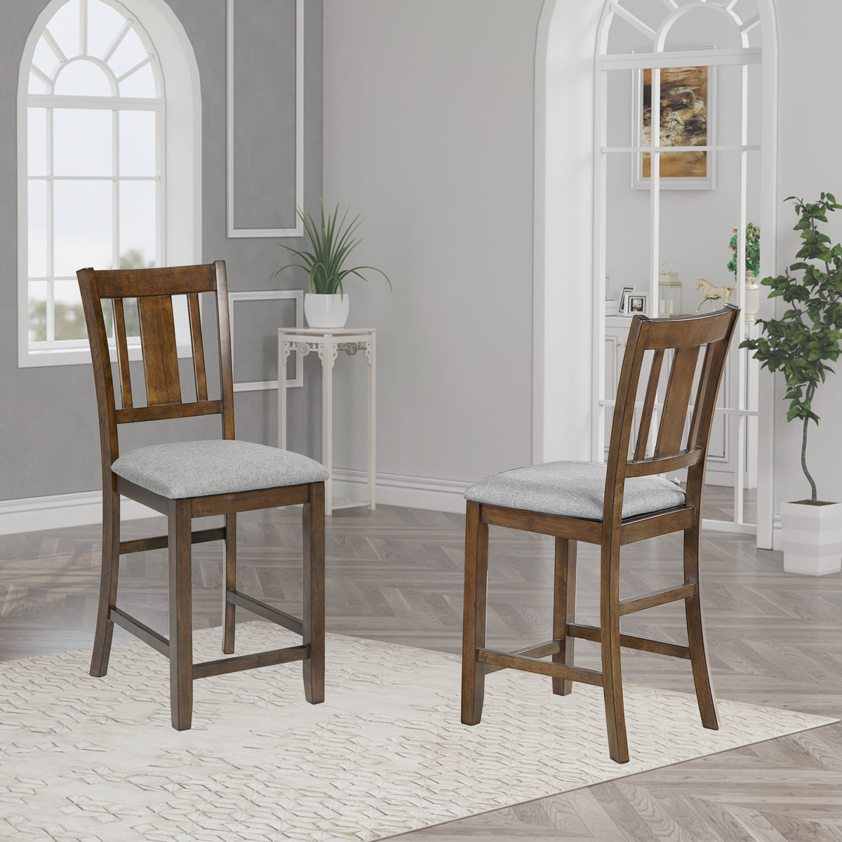 Dining Room Furniture Counter Height Chairs Set For 4, Kitchen Chair With Padded Seat, Walnut Wood Walnut Solid Back Seats 4 Dining Room Rubberwood Rubber Wood