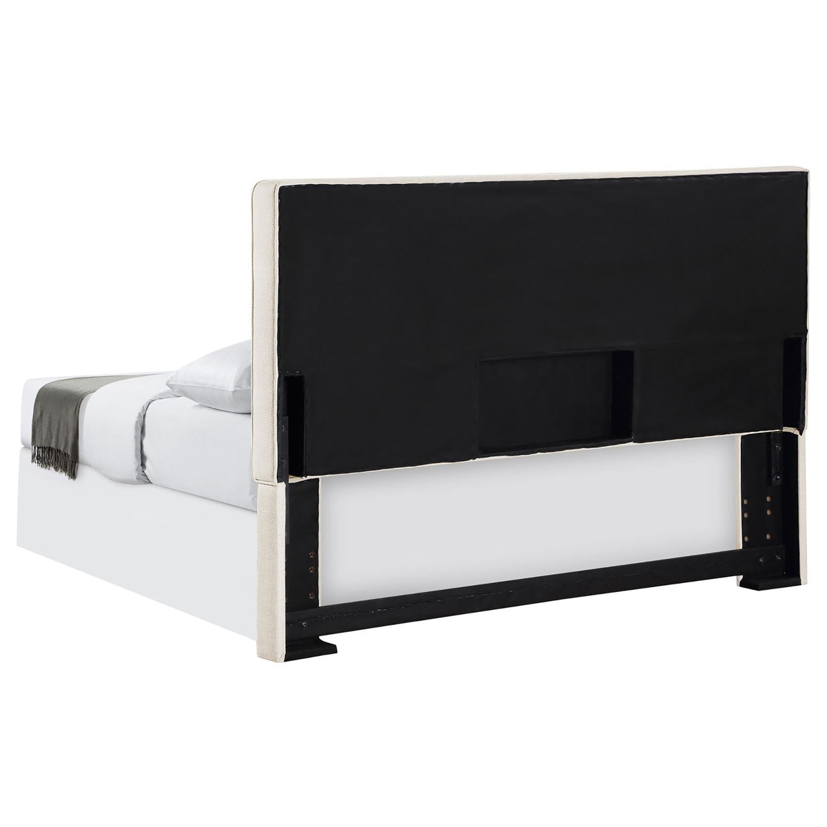 Sand Headboard With Self Welt Details Ivory Wood Bedroom Transitional Pine Bed Frame Foam Upholstered