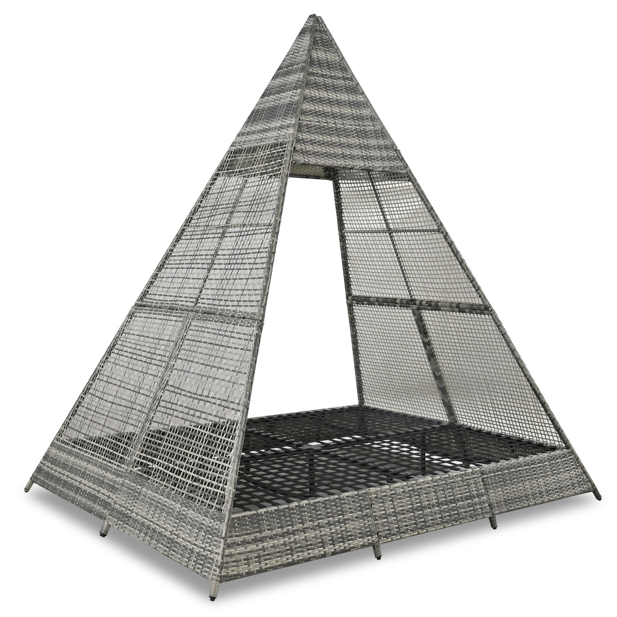 90.5" Length Outdoor Sunbed With Colorful Pillows, Wicker Patio Daybed With Cushions, Tent Shape, Gray And Blue Yes Blue Grey Wicker