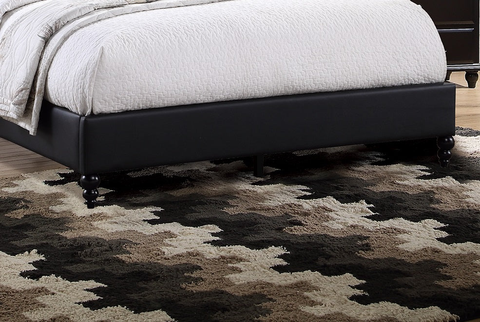 Black Faux Leather Unique Design Headboard 1Pc Queen Size Bed Bedroom Furniture Upholstered Modern Bedframe Box Spring Not Required Queen Black Wood Bedroom Contemporary,Modern,Transitional Bed Frame Faux Leather