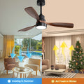 48 Inch Low Profile Ceiling Fan Dc 3 Solid Wood Fan Blade Noiseless Reversible Motor Remote Control With Light Black Metal & Wood