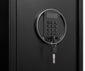 Black Steel Cabinet, With Inner Safe Box, Led Lights, Removable Shelf And Rack. Black Steel
