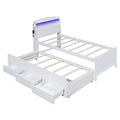 Twin Size Platform Bed With Storage Led Headboard, Twin Size Trundle And 3 Drawers, White Box Spring Not Required Twin White Bedroom Bed Frame Solid Wood Mdf