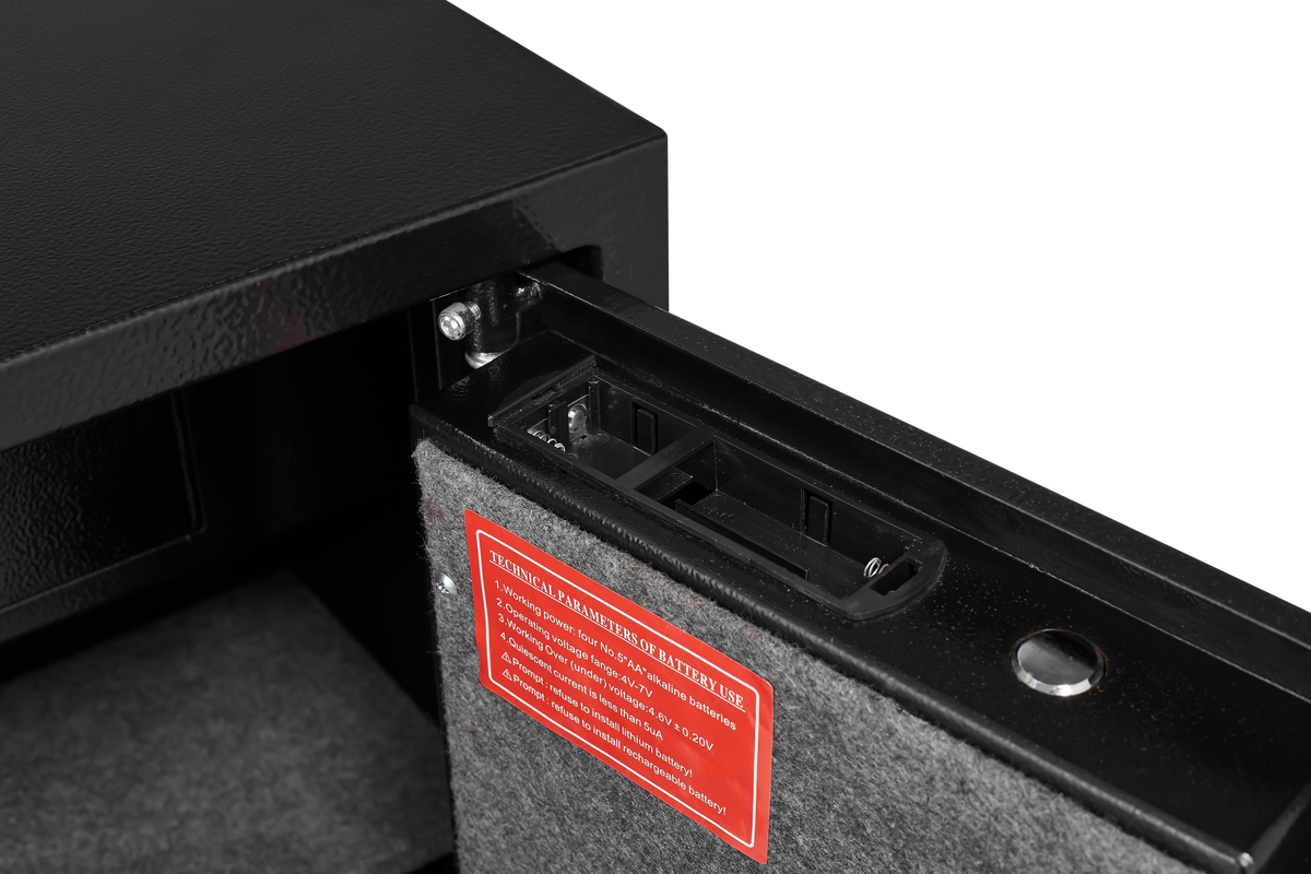 Black Steel Cabinet, With Inner Safe Box, Led Lights, Removable Shelf And Rack. Black Steel