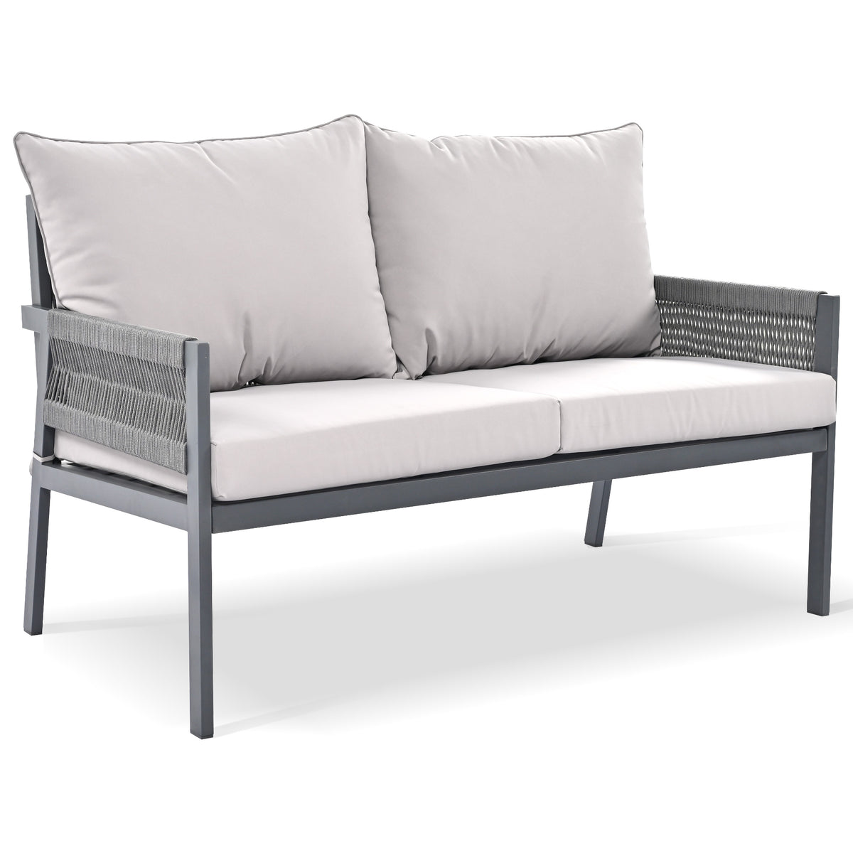K&K 4 Piece Rope Patio Furniture Set, Outdoor Furniture With Tempered Glass Table, Patio Conversation Set Deep Seating With Thick Cushion For Backyard Porch Balcony Grey Yes Complete Patio Set Grey Weather Resistant Frame Fade Resistant Cushion Garden &