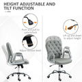 Vinsetto Pu Leather Home Office Chair, Button Tufted Desk Chair With Padded Armrests, Adjustable Height And Swivel Wheels, Gray Gray Faux Leather