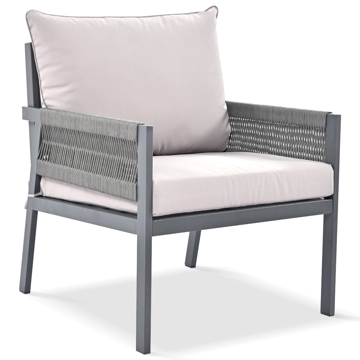 K&K 4 Piece Rope Patio Furniture Set, Outdoor Furniture With Tempered Glass Table, Patio Conversation Set Deep Seating With Thick Cushion For Backyard Porch Balcony Grey Yes Complete Patio Set Grey Weather Resistant Frame Fade Resistant Cushion Garden &