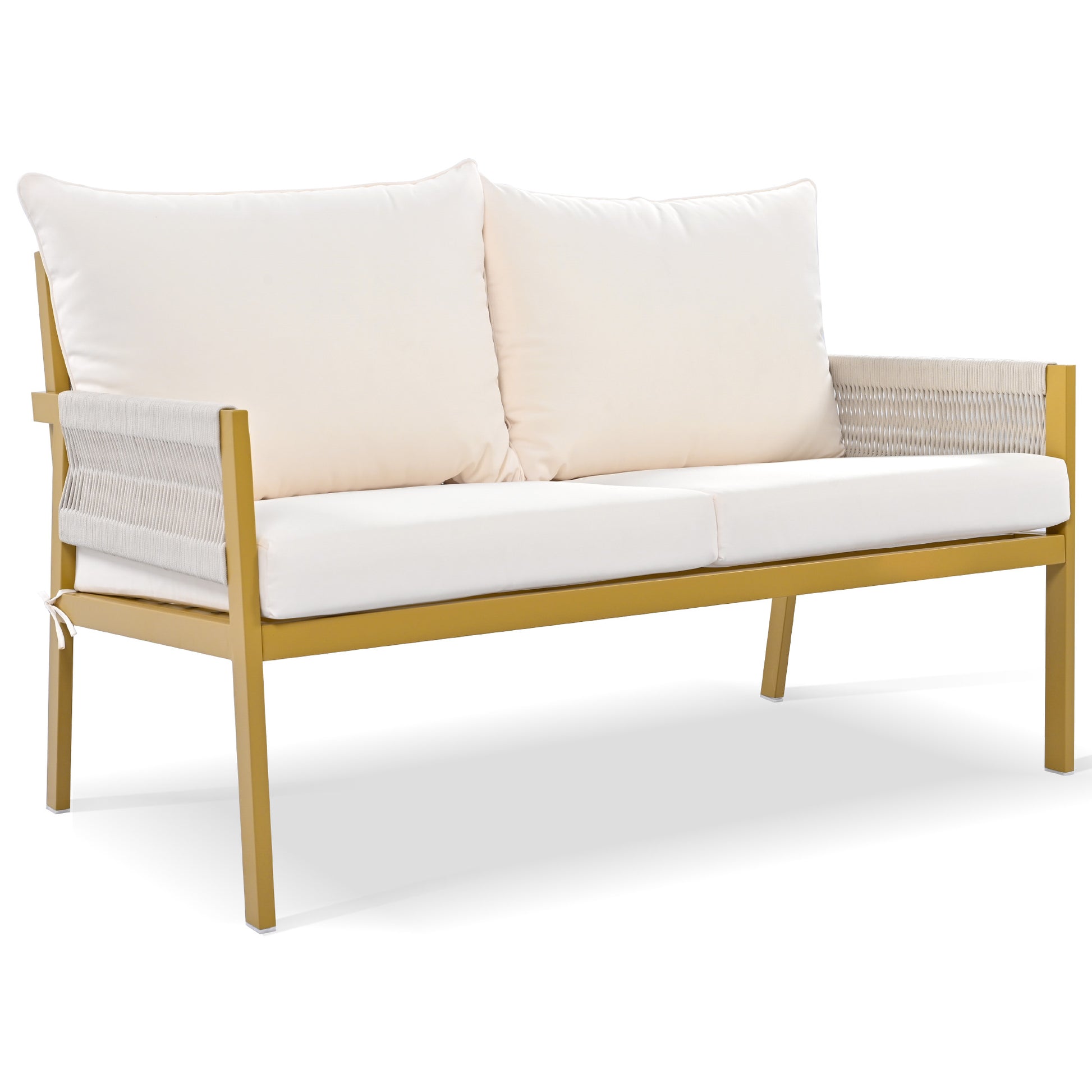 K&K 4 Piece Rope Patio Furniture Set, Outdoor Furniture With Tempered Glass Table, Patio Conversation Set Deep Seating With Thick Cushion For Backyard Porch Balcony Beige&Mustard Yellow Yes Complete Patio Set Beige Yellow Weather Resistant Frame Fade
