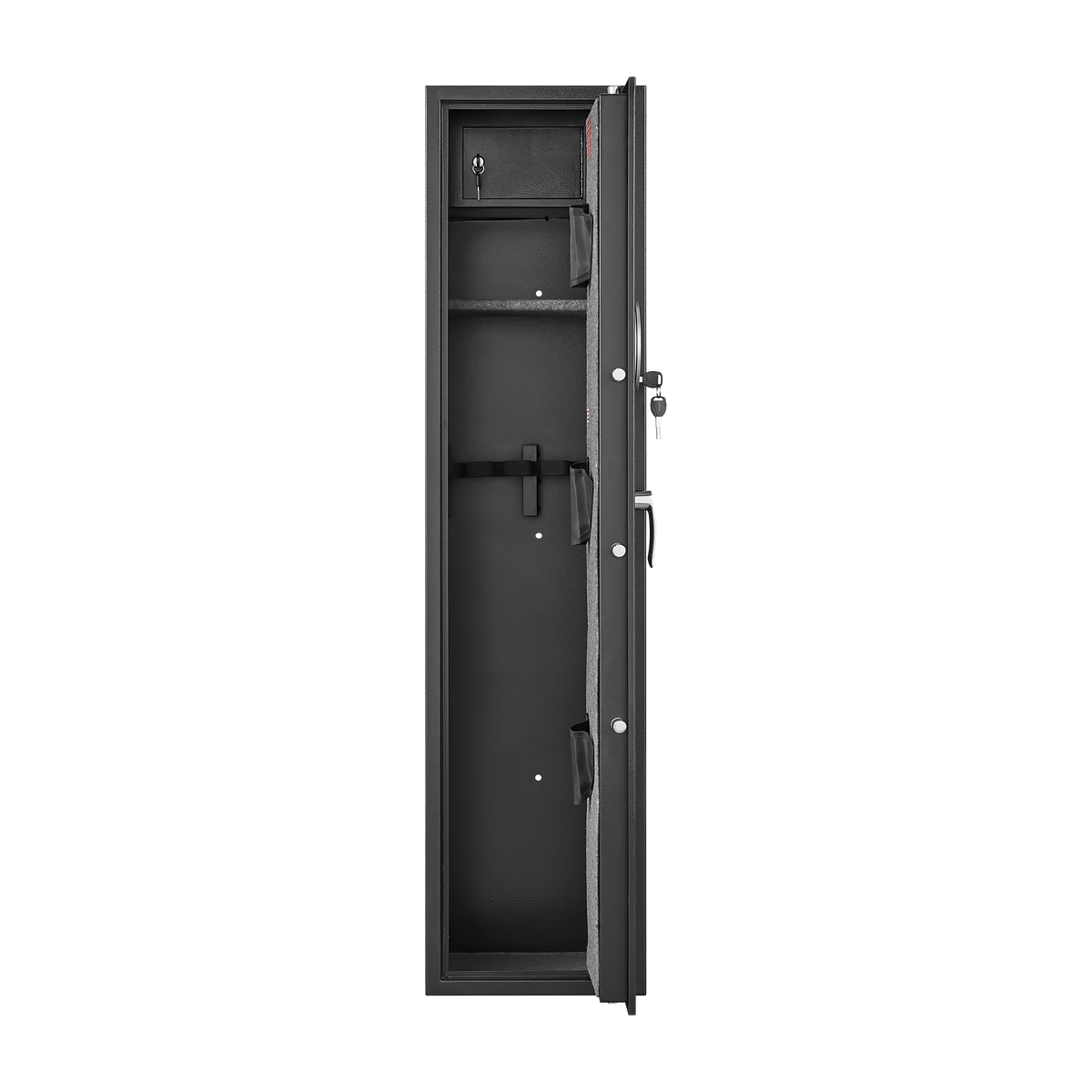 Black Steel Cabinet, With Inner Safe Box, Led Lights, Removable Shelf And Rack. Black Steel