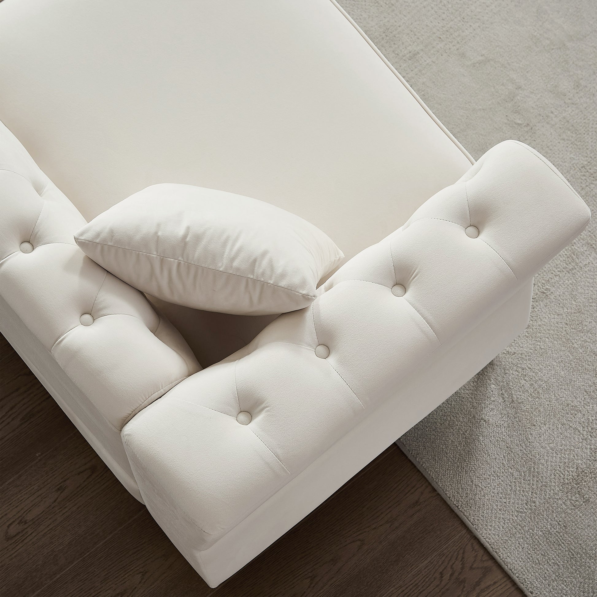 3 Seater 3 Seater Combination Sofa Tufted Couch With Rolled Arms And For Living Room, Bedroom, Office, Apartment, Four Pillows Beige Foam Velvet