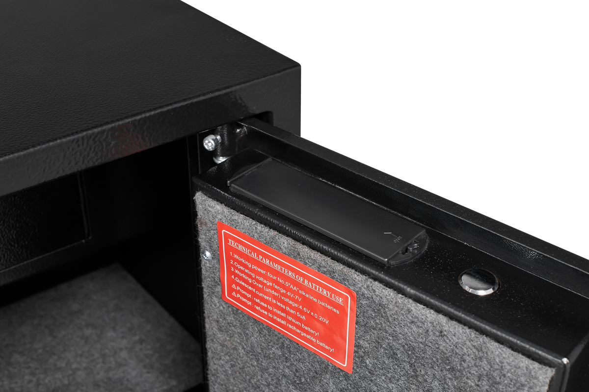 Black Steel Cabinet, With Inner Safe Box, Led Lights, Removable Shelf And Rack. Black Steel