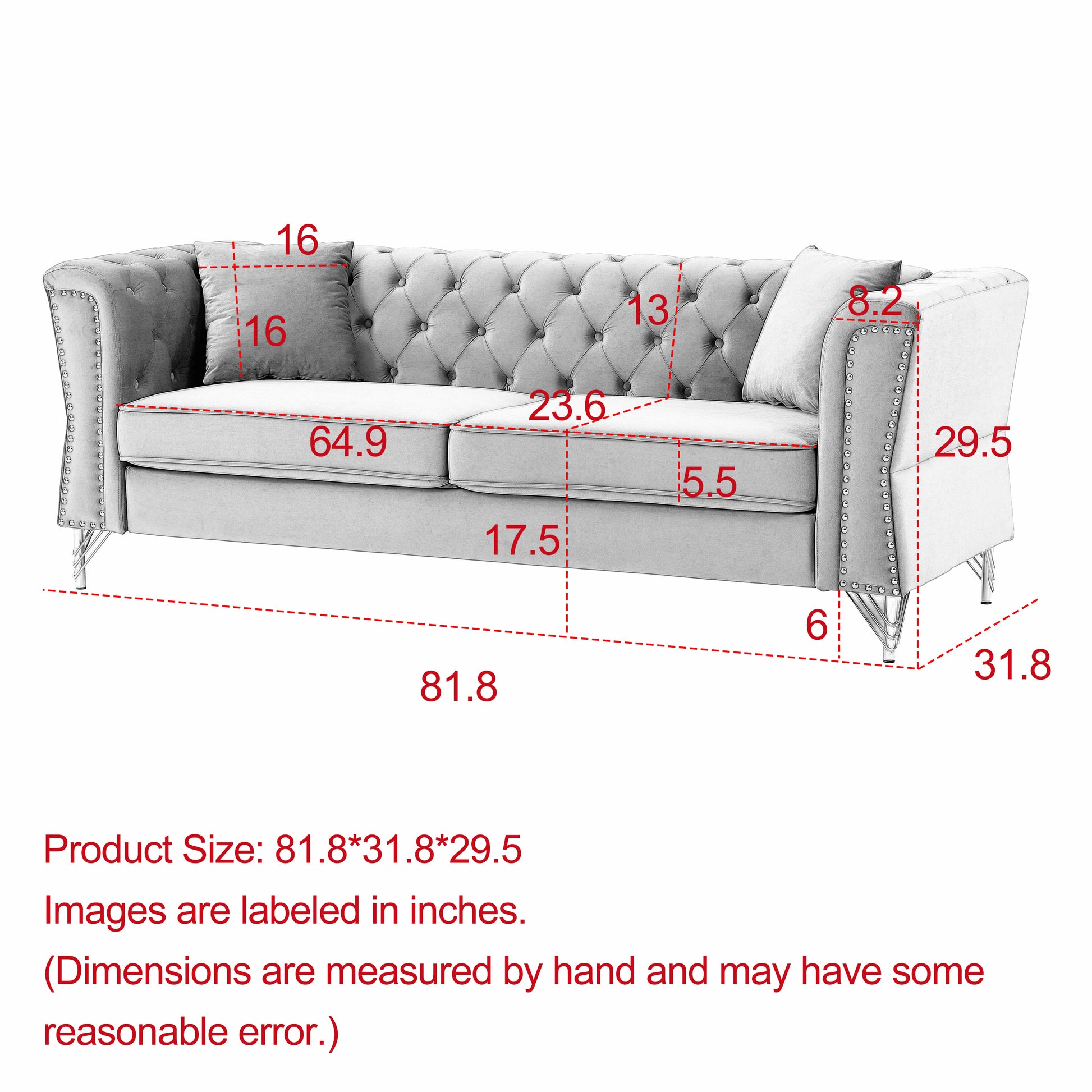 3 Seater 2 Seater Combination Sofa Tufted Couch With Rolled Arms And For Living Room, Bedroom, Office, Apartment, Four Pillows Beige Foam Velvet