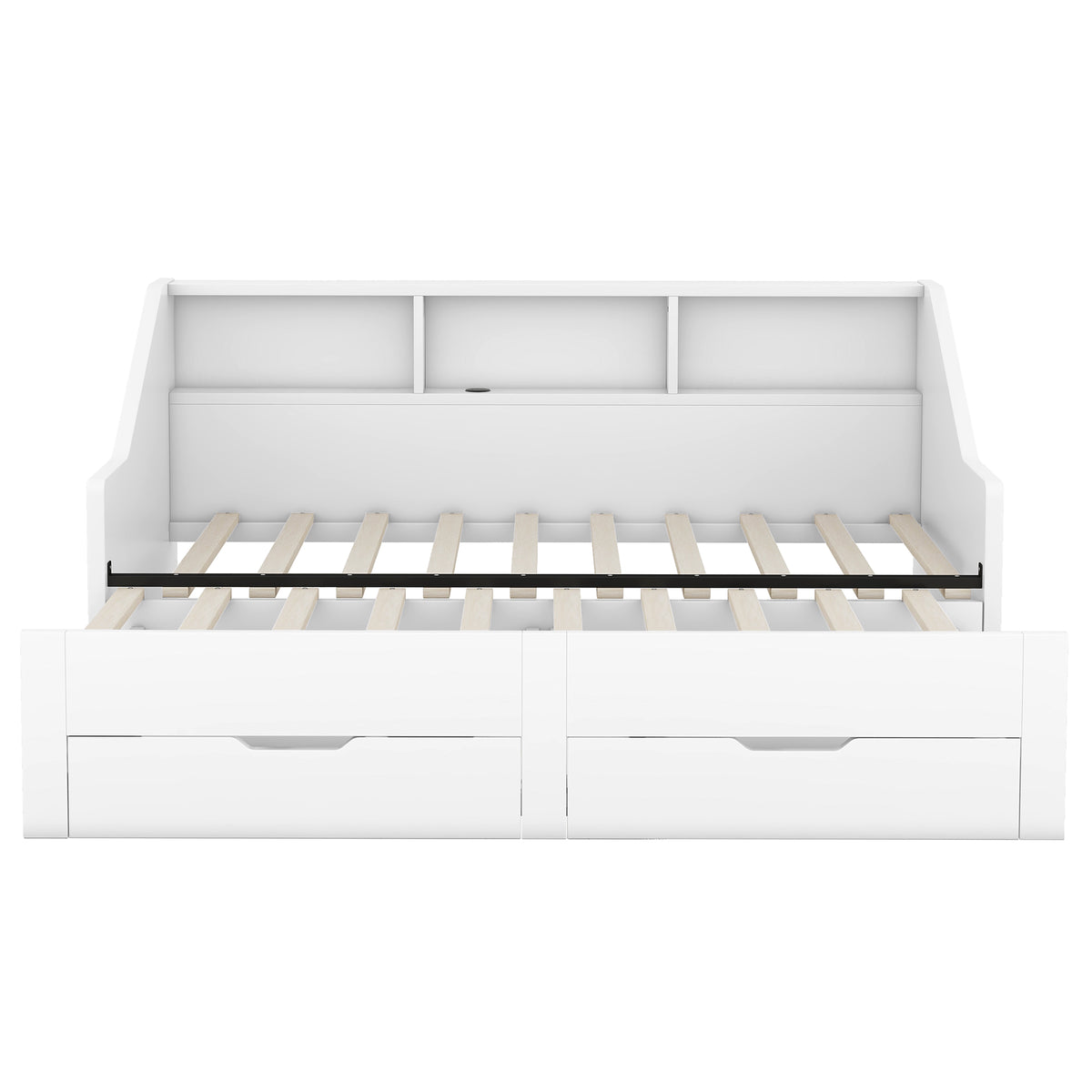 Twin To King Size Daybed Frame With Storage Bookcases And Two Drawers,Charging Design,White White Solid Wood Mdf
