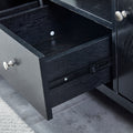 Wood Tv Stand Media Console With Storage Cabinet For Living Room, Bedroom, Black Wood Grain Finish Black Dining Room Adjustabel Shelves Mdf Glass