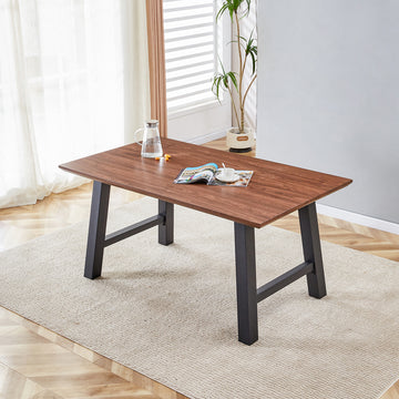 63 Inch Rectangle Dining Table Set For 4 6 People, Walnut Wood Effect, Suitable For Kitchens, Restaurants, And Living Rooms, 63" W X 35.43"D X 30" Dark Oak Dining Room Antique,Modern Kitchen & Dining Tables Mdf Steel