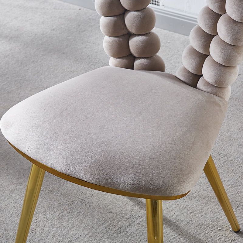 Modern Chair Set Of 2 With Iron Tube Legs, Soft Cushions And Comfortable Backrest, Suitable For Dining Room, Living Room, Cafe,Hairball Back Golden Fabric