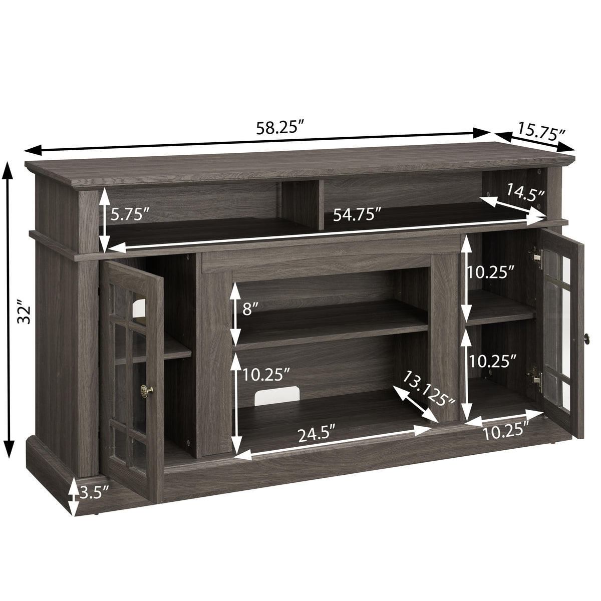Classic Tv Media Stand Modern Entertainment Console For Tv Up To 65" With Open And Closed Storage Space, Dark Walnut Black, 58.25"W*15.75"D*32"H Black Dark Walnut Primary Living Space 60 69 Inches 60 69 Inches 65 Inches Mdf