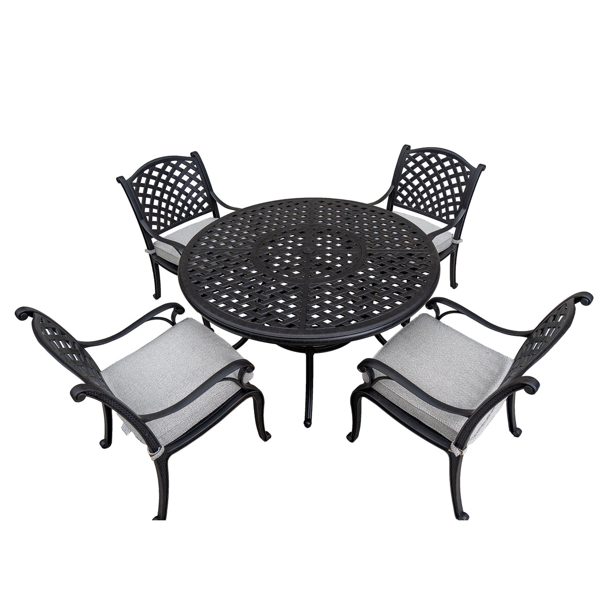 Stylish Outdoor 5 Piece Aluminum Dining Set With Cushion, Sandstorm Antique Gray Aluminium