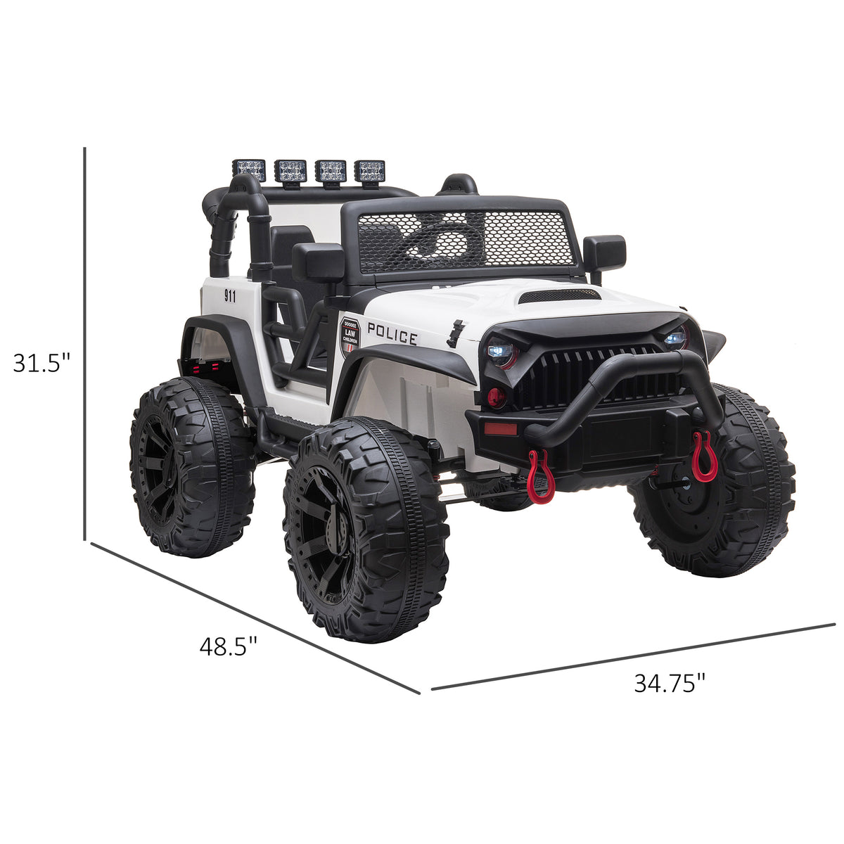 Aosom Kids Ride On Car 12V Battery Powered Electric Truck With Wide Seat, Parent Remote Control & Music, White White Steel