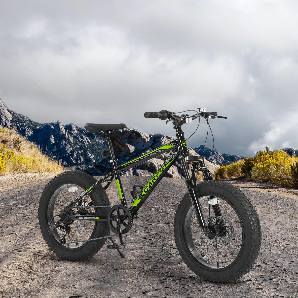 Ecarpat Kids Bike 20 Inch Wheels, 4" Wide Fat Tire Snow Mountain Bike Ages 8 12 Year Old, High Carbon Steel Frame, 7 Speed Teenager Children Kids' Bicycles Cycling Blackish Green Without Durable Garden & Outdoor Modern,Sporty Multifunctional Polyurethane