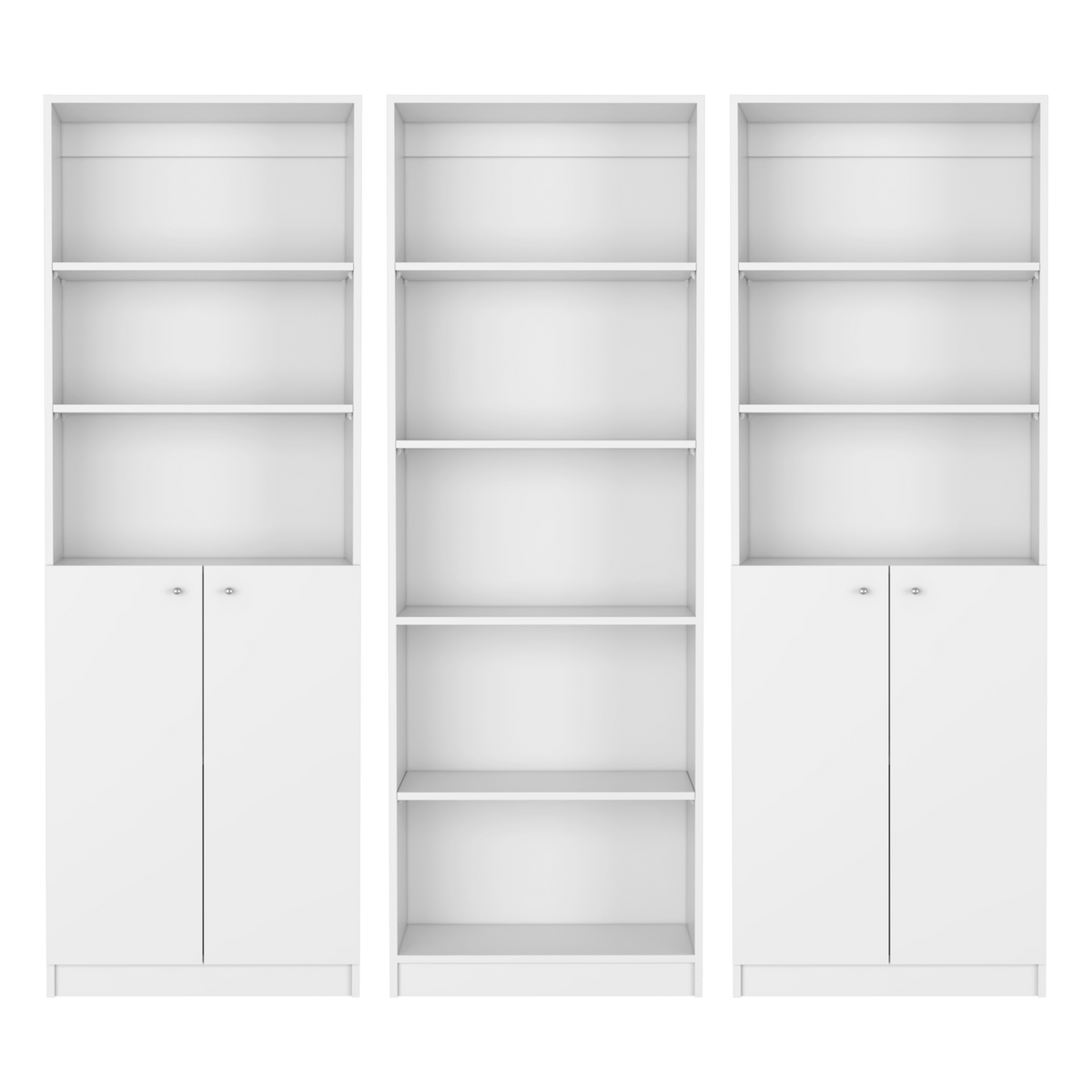 Salina 3 Piece Living Room Set With 3 Bookcases, White White Particle Board Engineered Wood