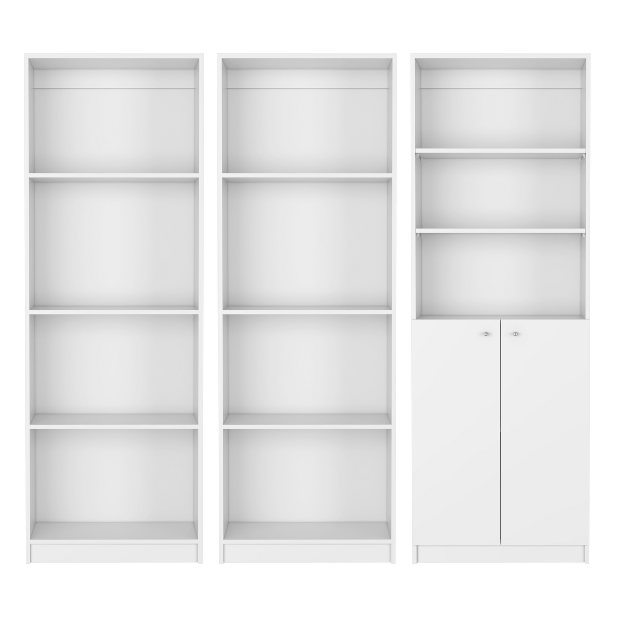 Oasis 3 Piece Living Room Set With 3 Bookcases, White White Particle Board Engineered Wood