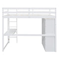 Wood Full Size Loft Bed With Built In Wardrobe, Desk, Storage Shelves And Drawers, White Box Spring Not Required Full White Wood Bedroom Bed Frame Solid Wood Mdf