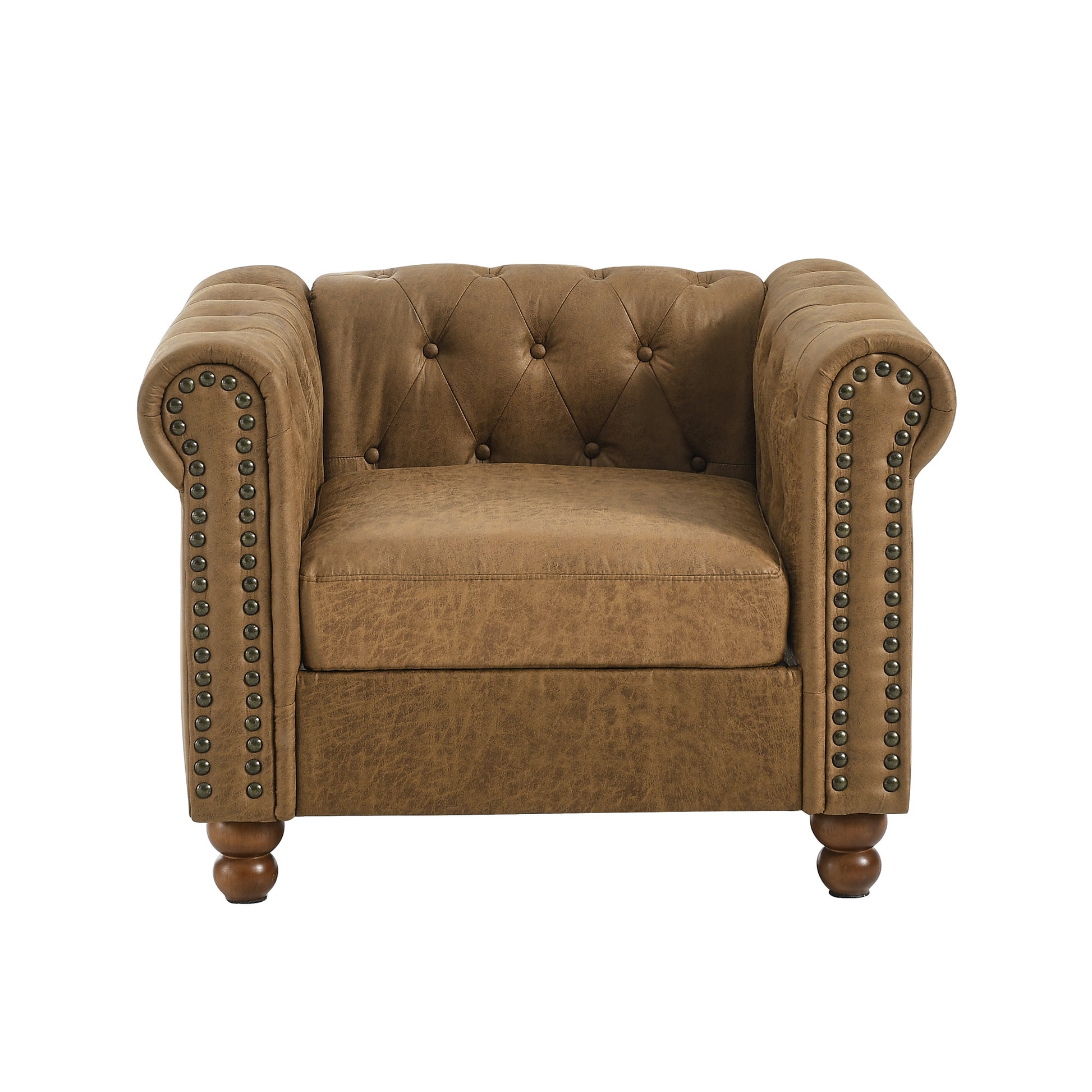 Classic Traditional Living Room Upholstered Sofa With High Tech Fabric Surface Chesterfield Tufted Fabric Sofa Couch, Large Brown Brown Primary Living Space Medium Soft Cushion Back Square Arms Foam Fabric 1 Seat