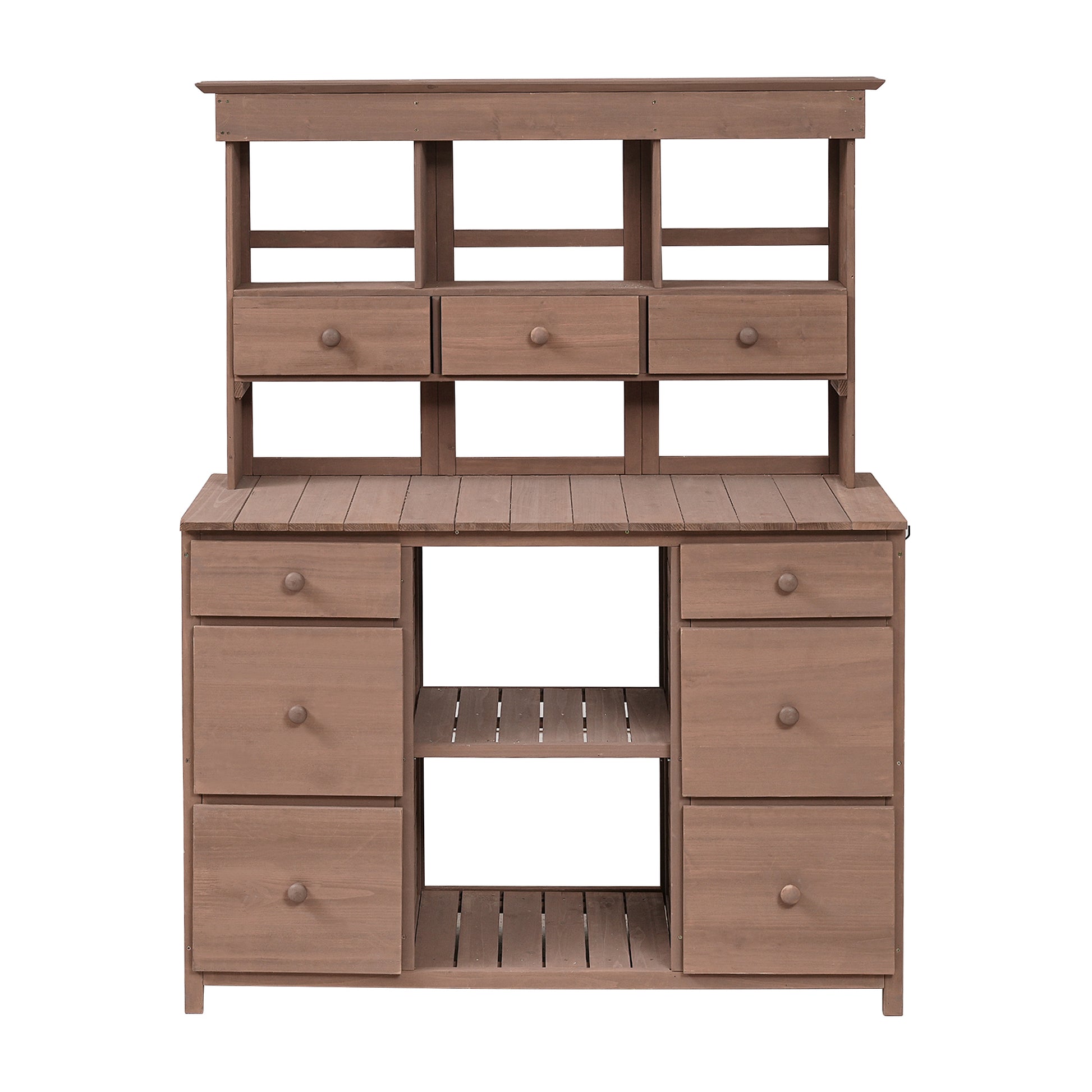 Garden Potting Bench Table, Rustic And Sleek Design With Multiple Drawers And Shelves For Storage, Brown Brown Garden & Outdoor Rustic Wood