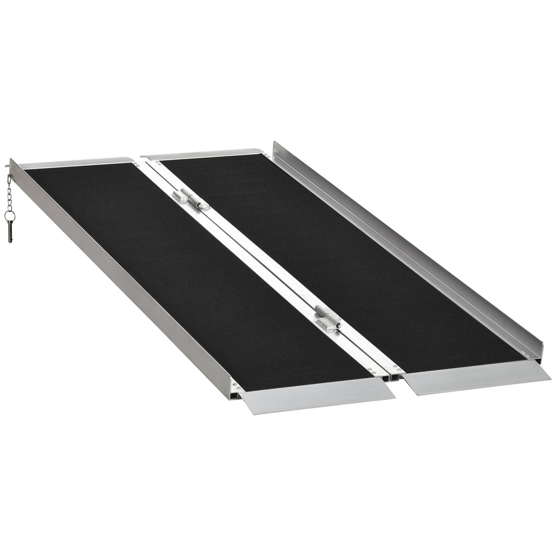Homcom 5' Aluminum Portable Wheelchair Ramp For Home, Steps, Doorways, Folding Handicap Ramp, Skidproof Carpeted Threshold Ramp With Durability For Strong Load Bearing, Carrying Handle Black Aluminum