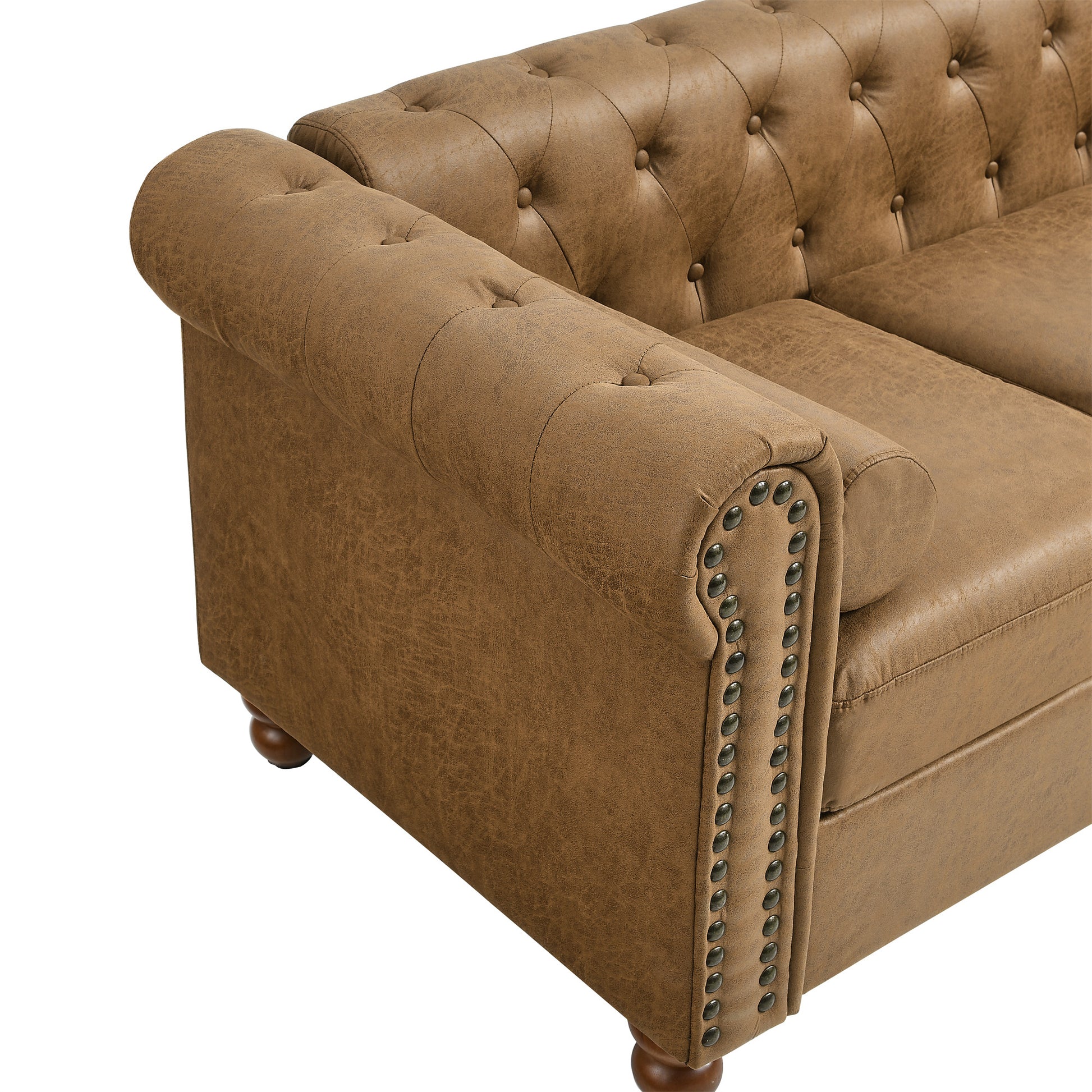 Classic Traditional Living Room Upholstered Sofa With High Tech Fabric Surface Chesterfield Tufted Fabric Sofa Couch, Large Brown Brown Primary Living Space Medium Soft Cushion Back Square Arms Foam Fabric 1 Seat