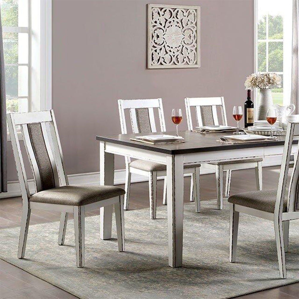 Set Of 2 Upholstered Side Chairs In Weathered White And Warm Gray Finish Solid Off White Dining Room Side Chair Wood Fabric