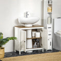 Kleankin Modern Bathroom Sink Cabinet, Floor Standing Under Sink Cabinet, Freestanding Storage Cupboard With Adjustable Shelf, Double Doors, Antique White White Particle Board