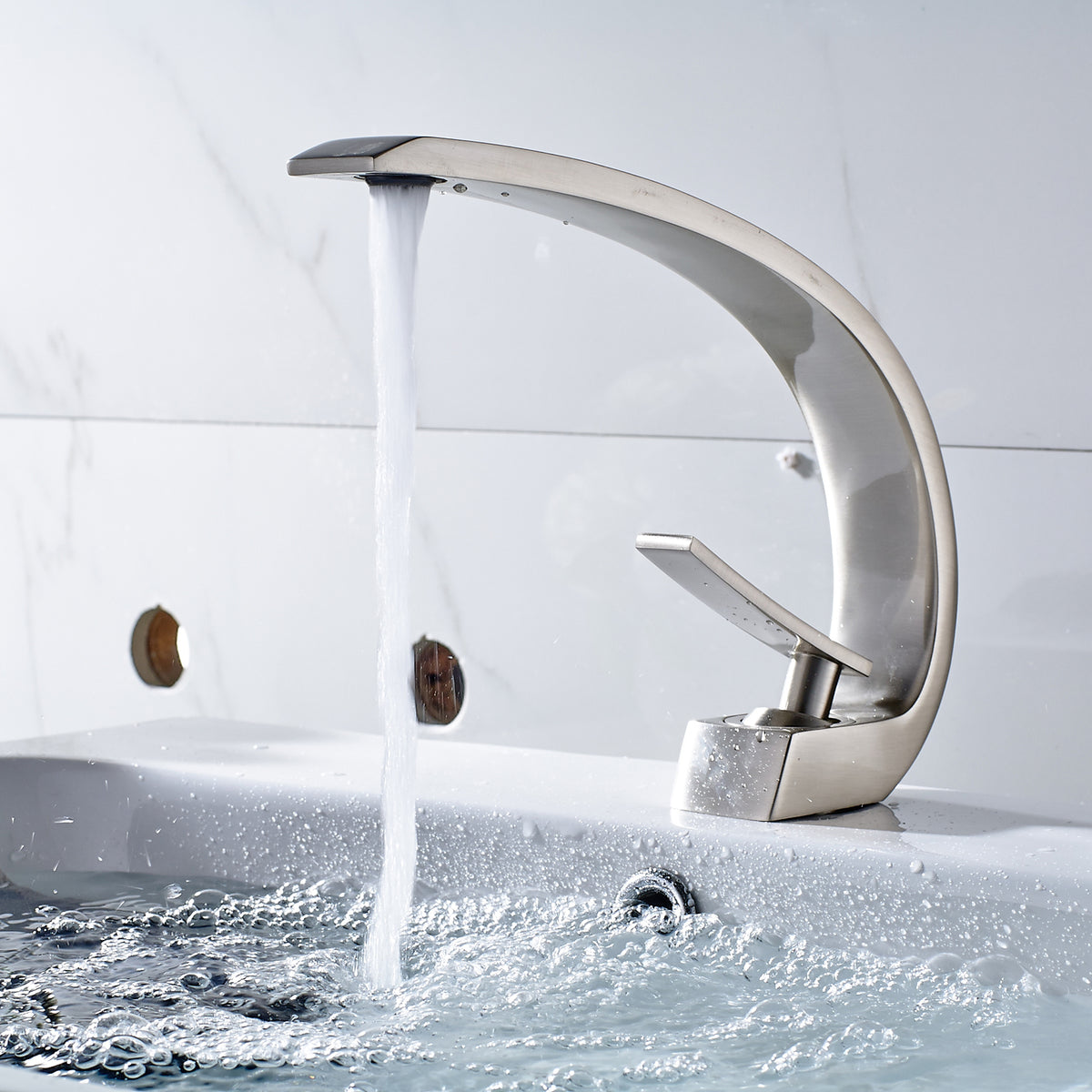Brushed Nickel Bathroom Faucet,Faucet For Bathroom Sink, Single Hole Bathroom Faucet Modern Single Handle Vanity Basin Faucet Bathroom Joystick Geometric One Brushed Nickel Side Sprayer Deck Mounted Cartridge Valve Single Hole Faucets Nickel Contemporary