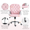 Vinsetto Velvet Home Office Chair, Button Tufted Desk Chair With Padded Armrests, Adjustable Height And Swivel Wheels, Pink Pink Polyester