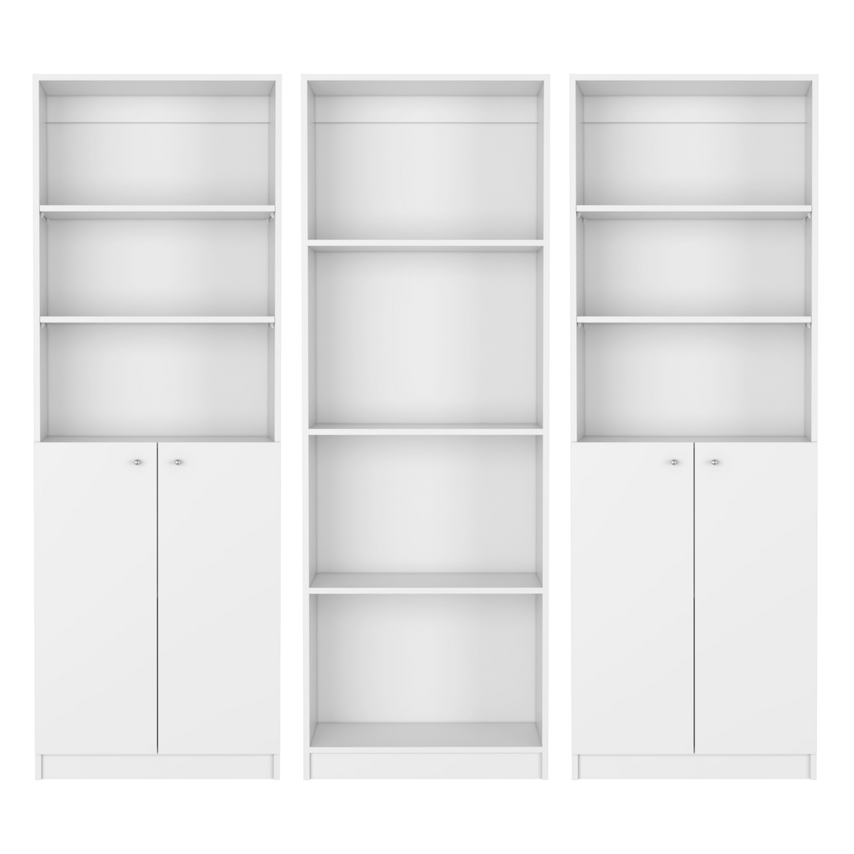Emery 3 Piece Living Room Set With 3 Bookcases, White White Particle Board Engineered Wood