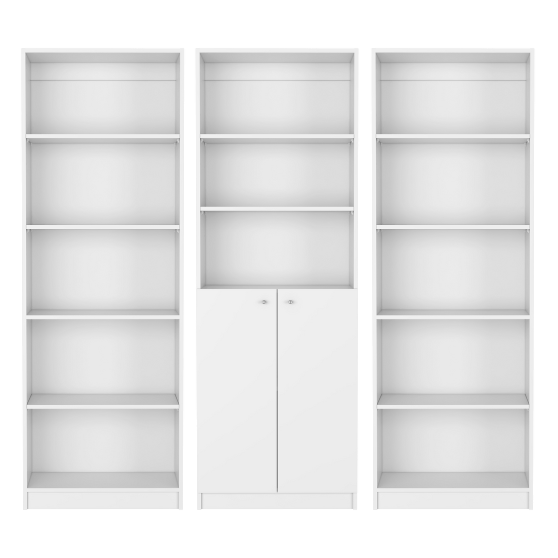 Penrose 3 Piece Living Room Set With 3 Bookcases, White White Particle Board Engineered Wood
