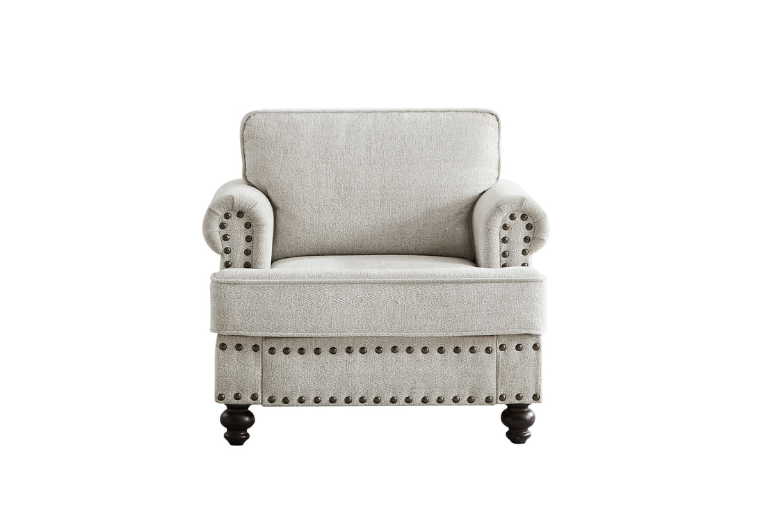 Chenille Modern Upholstered Sofas 1 Seater Couches With Nails And Armrests White White Primary Living Space American Design Polyester Chenille