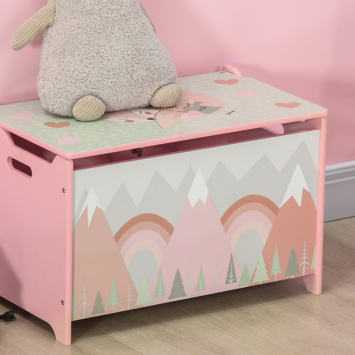 Qaba Toy Box With Lid, Toy Chest Storage Organizer For Bedroom With Safety Hinge, Cute Animal Design, Pink Pink Mdf