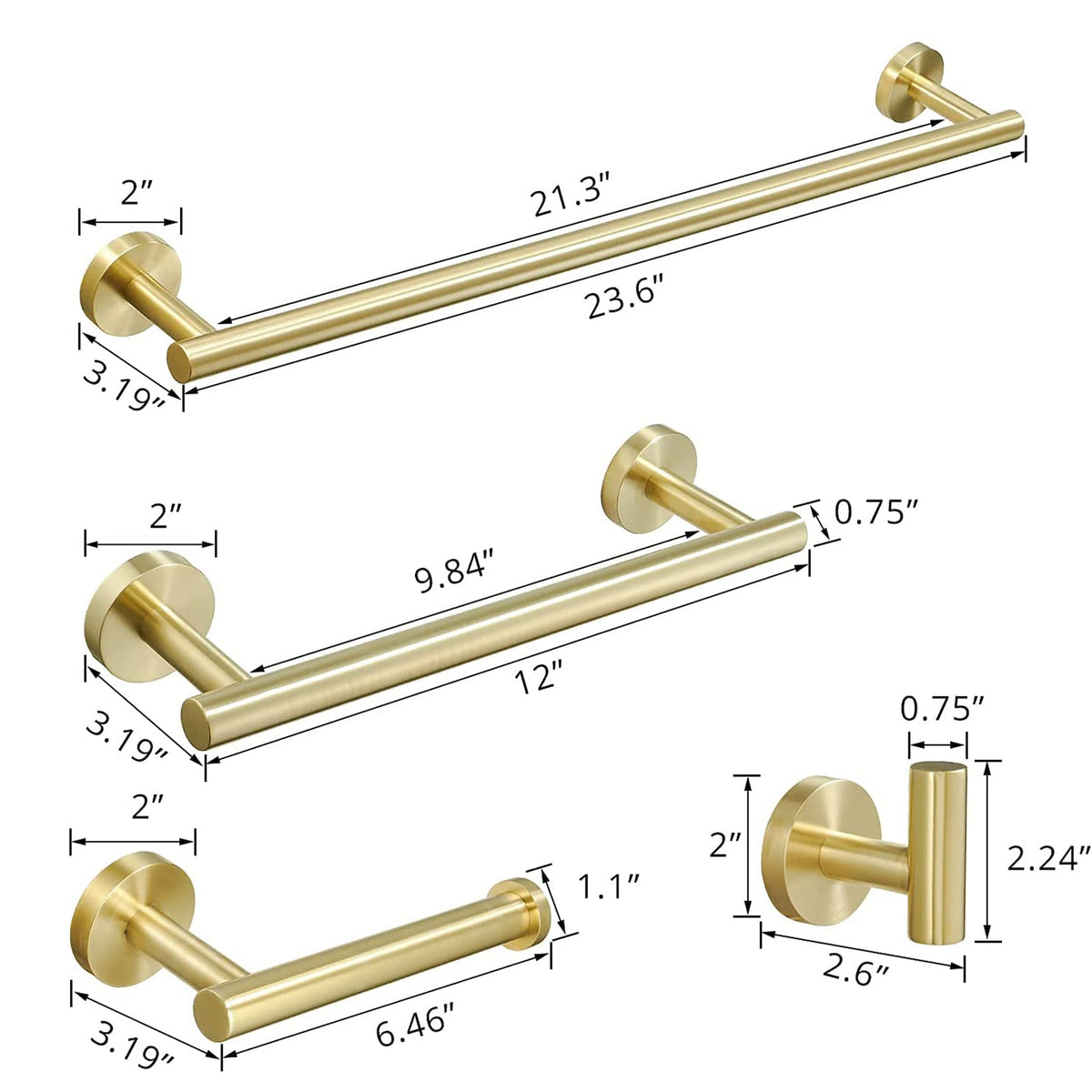 4 Pieces Brushed Nickel Gold Bathroom Accessories Set, Stainless Steel Bathroom Hardware Set, Bath Towel Bar Set, Towel Racks For Bathroom Wall Mounted. Brushed Gold Bathroom Classic,Industrial,Modern Stainless Steel