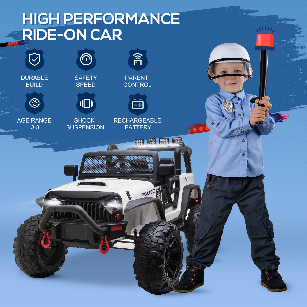 Aosom Kids Ride On Car 12V Battery Powered Electric Truck With Wide Seat, Parent Remote Control & Music, White White Steel