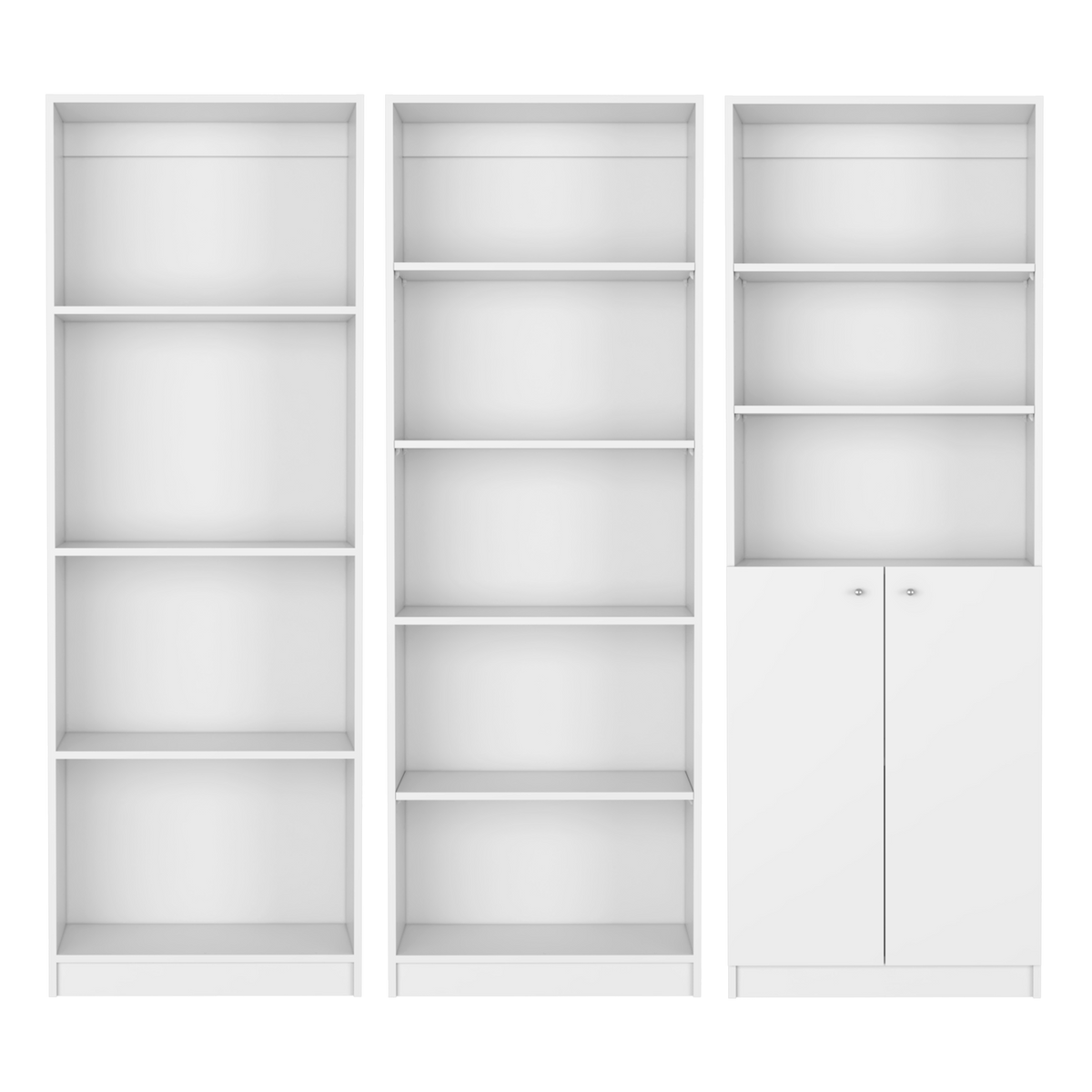Utah 3 Piece Living Room Set With 3 Bookcases, White White Particle Board Engineered Wood