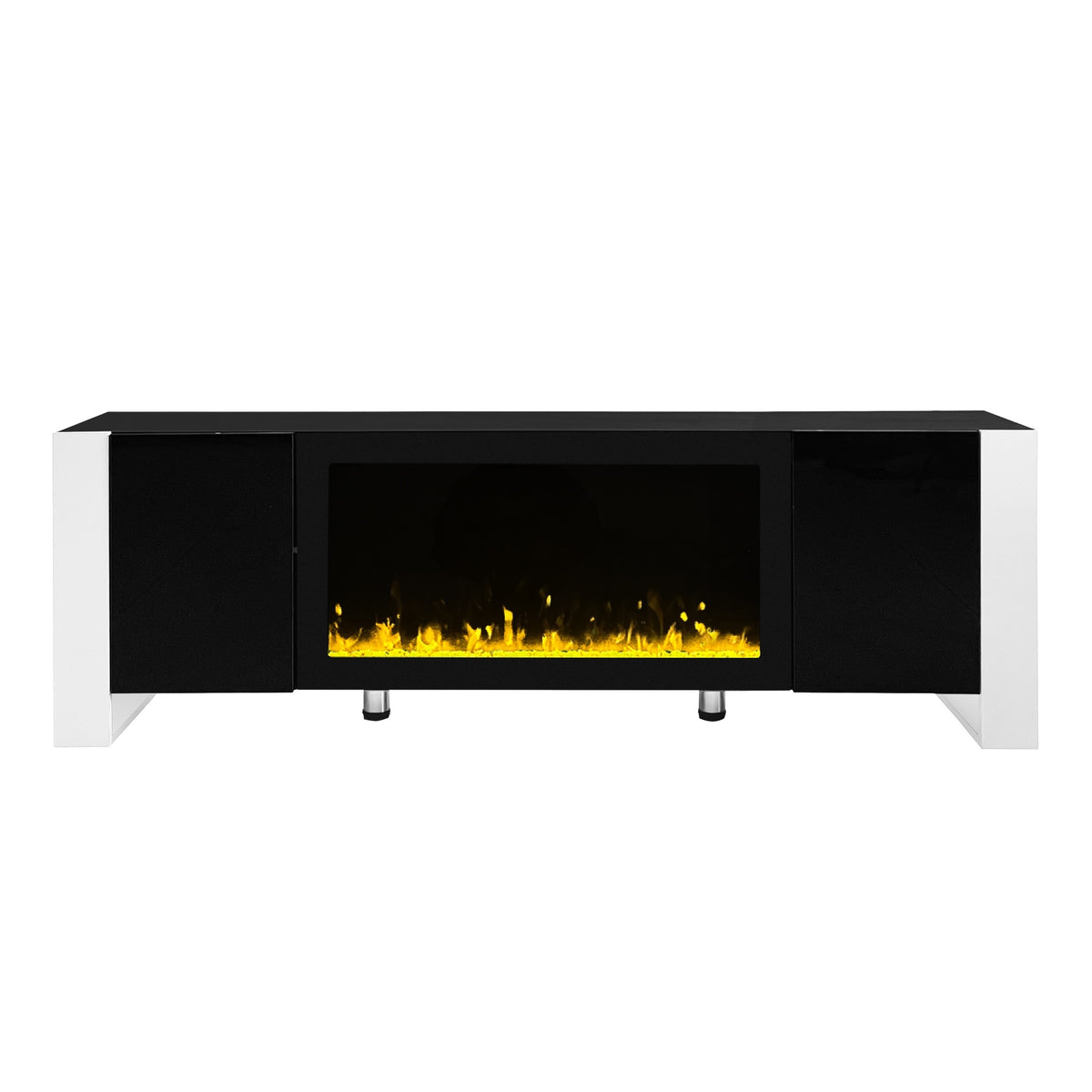 Modern Tv Stand With 34.2" Non Heating Electric Fireplace, High Gloss Entertainment Center With 2 Cabinets, Media Console For Tvs Up To 78", Black Black Primary Living Space 70 79 Inches 70 79 Inches Modern Mdf