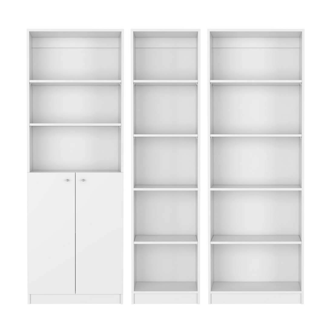 Platte 3 Piece Living Room Set With 3 Bookcases, White White Particle Board Engineered Wood