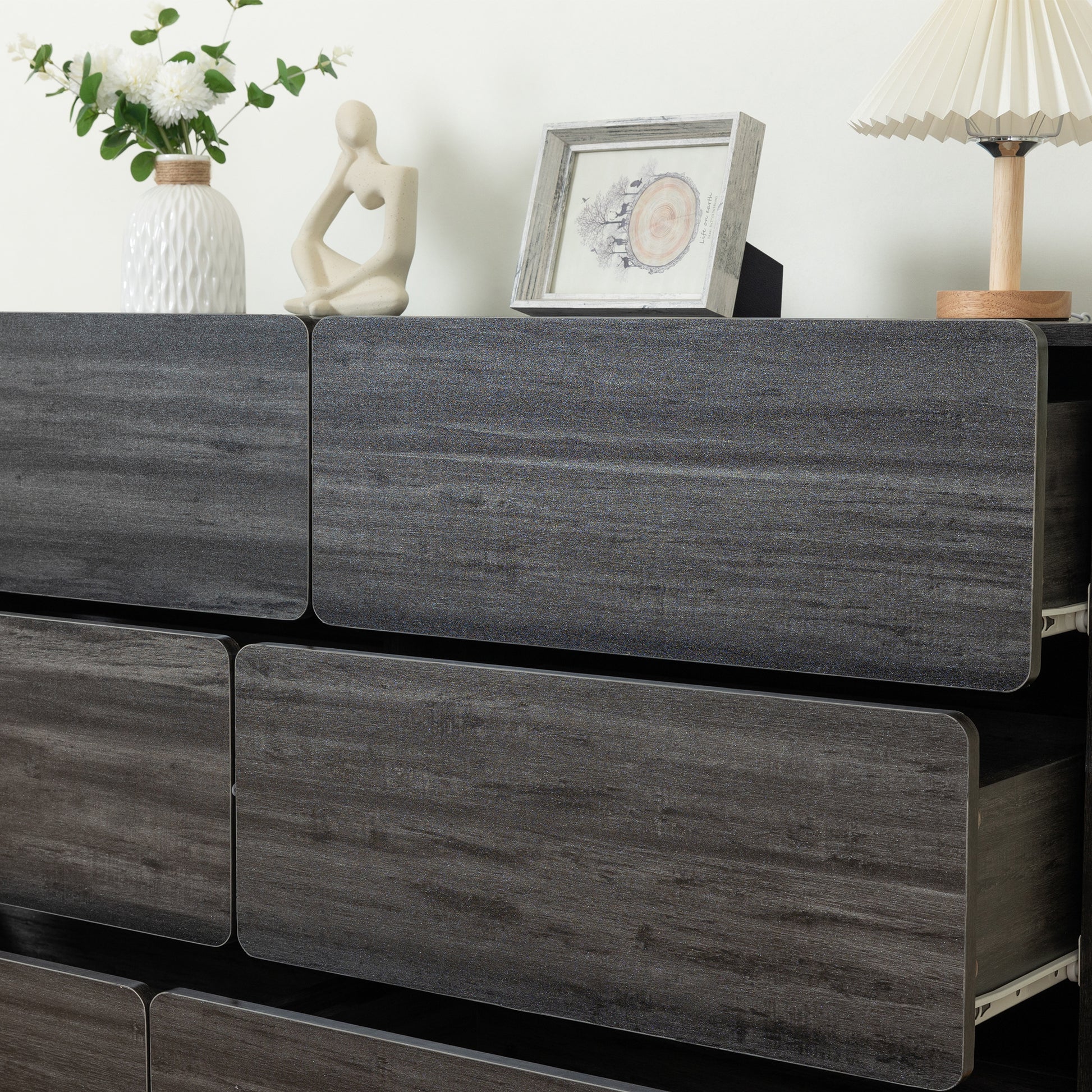 Drawer Dresser Cabinet,Sideboard,Bar Cabinet,Buffet Server Console,Table Storge Cabinets,Flat Out The Corners Of The Drawers,Six Drawers,For Dining Room,Living Room,Bedroom,Kitchen Hallway,Dark Gray